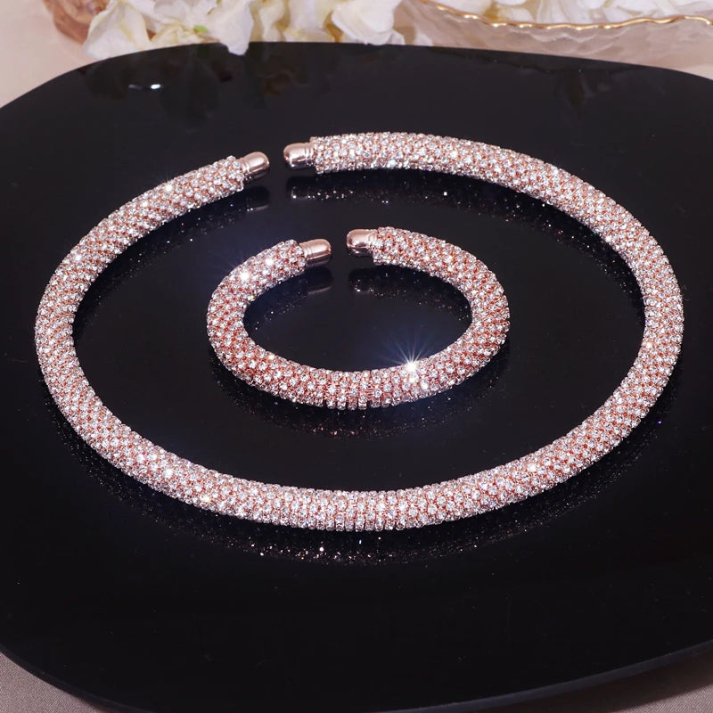 New Fashion Rhinestone Collar Choker Necklace for Women Exaggerated Simple Big Chunky Chain Necklace Torques Jewelry Accessories