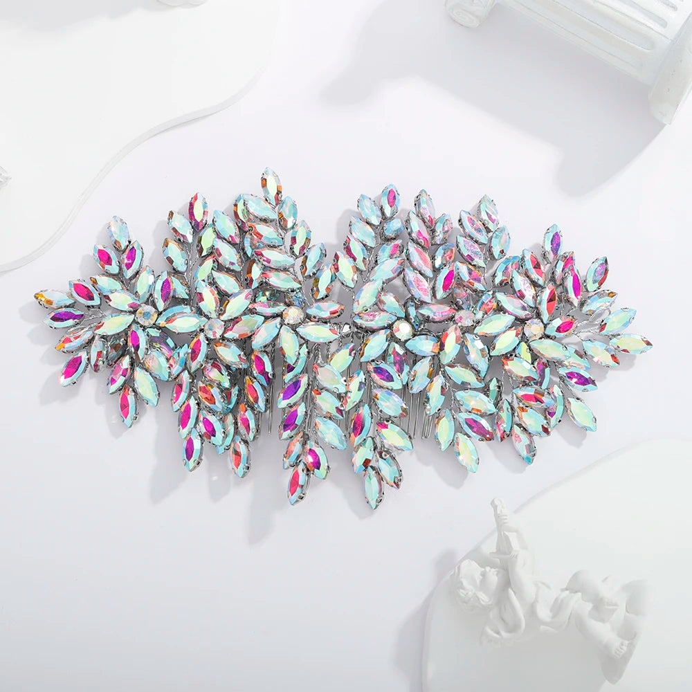 Green Rhinestone Bridal Hair Comb Headpiece Red Handmade Wedding Hair Accessories Party Jewelry Tiara for Women Girls Headdress