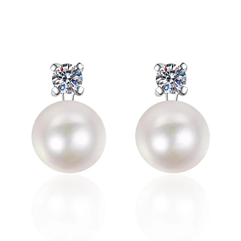 Halaile D Color 925 Real Moissanite Sterling Silver Pearl Stud Earrings with GRA Fine Jewelry For Women Wedding Gift