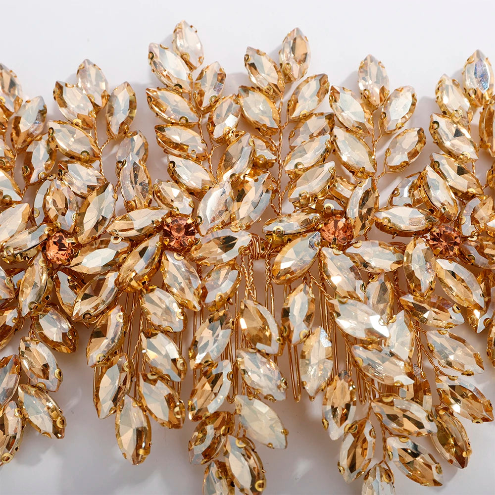 Green Rhinestone Bridal Hair Comb Headpiece Red Handmade Wedding Hair Accessories Party Jewelry Tiara for Women Girls Headdress