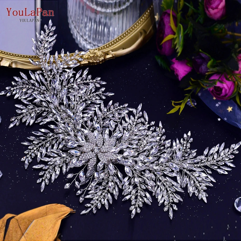 TOPQUEEN Gorgeous Bridal Headband Wedding Headdress Rhinestone Bride Tiara Wedding Hair Accessories Pageant Headpiece
