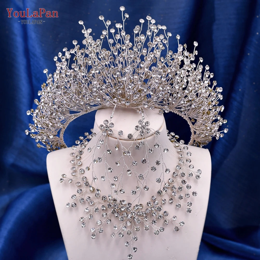 TOPQUEEN Wedding Crown Bride Diadem Hair Accessories Wedding Headwear Bridal Tiaras Pageant Headband Princess Hair Jewel