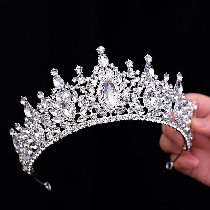 KMVEXO Cubic Zirconia Crystal Beaded Crowns Tiaras Baroque Crown Tiara For Women Bride Pageant Prom Diadem Wedding Hair Jewelry