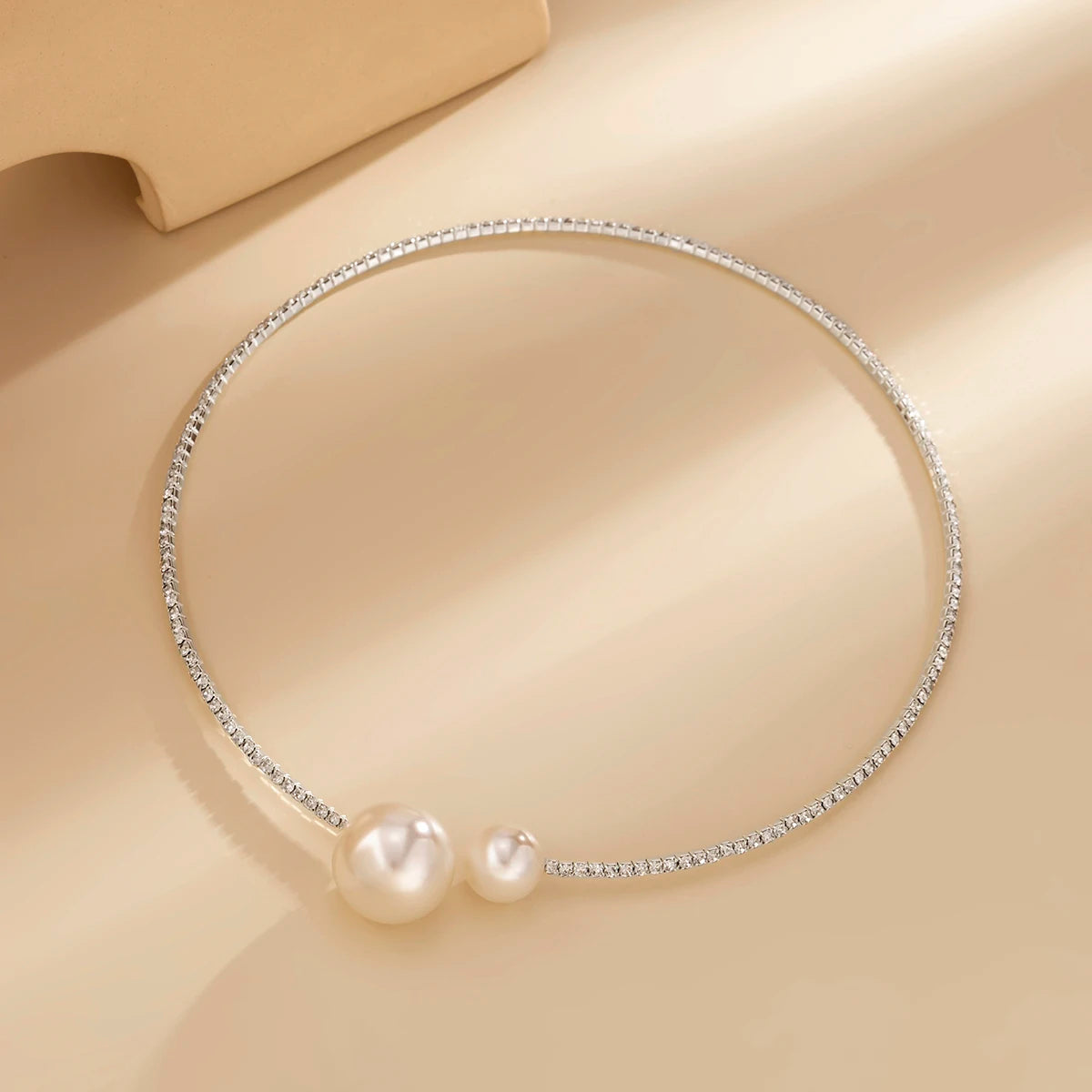 Lacteo Simple Imitation Pearl Necklace Bracelet Jewelry Sets for Women Ladies Silver Color Full Rhinestone Choker Fashion Gifts