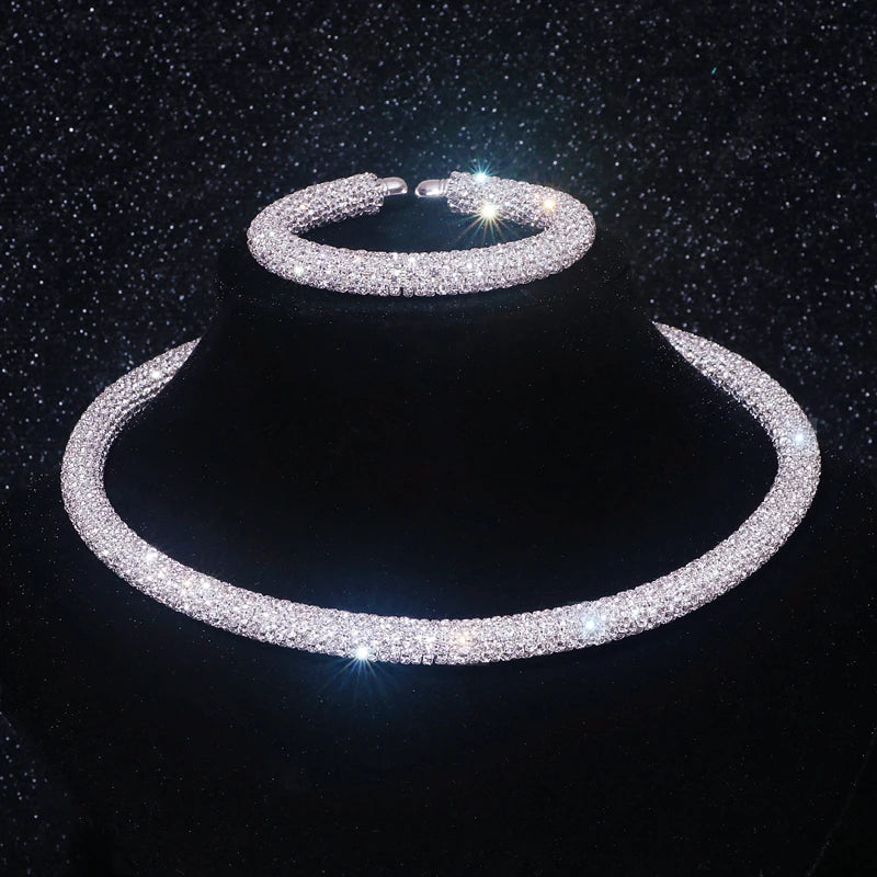 New Fashion Rhinestone Collar Choker Necklace for Women Exaggerated Simple Big Chunky Chain Necklace Torques Jewelry Accessories