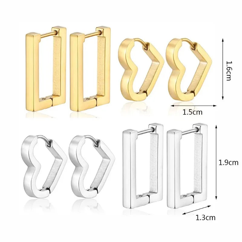 Stainless Steel Gold Color Square Hoop Earrings for Women Punk Hip-Hop Metal Geometric Earrings Trend 2024 Fashiom Jewelry Party