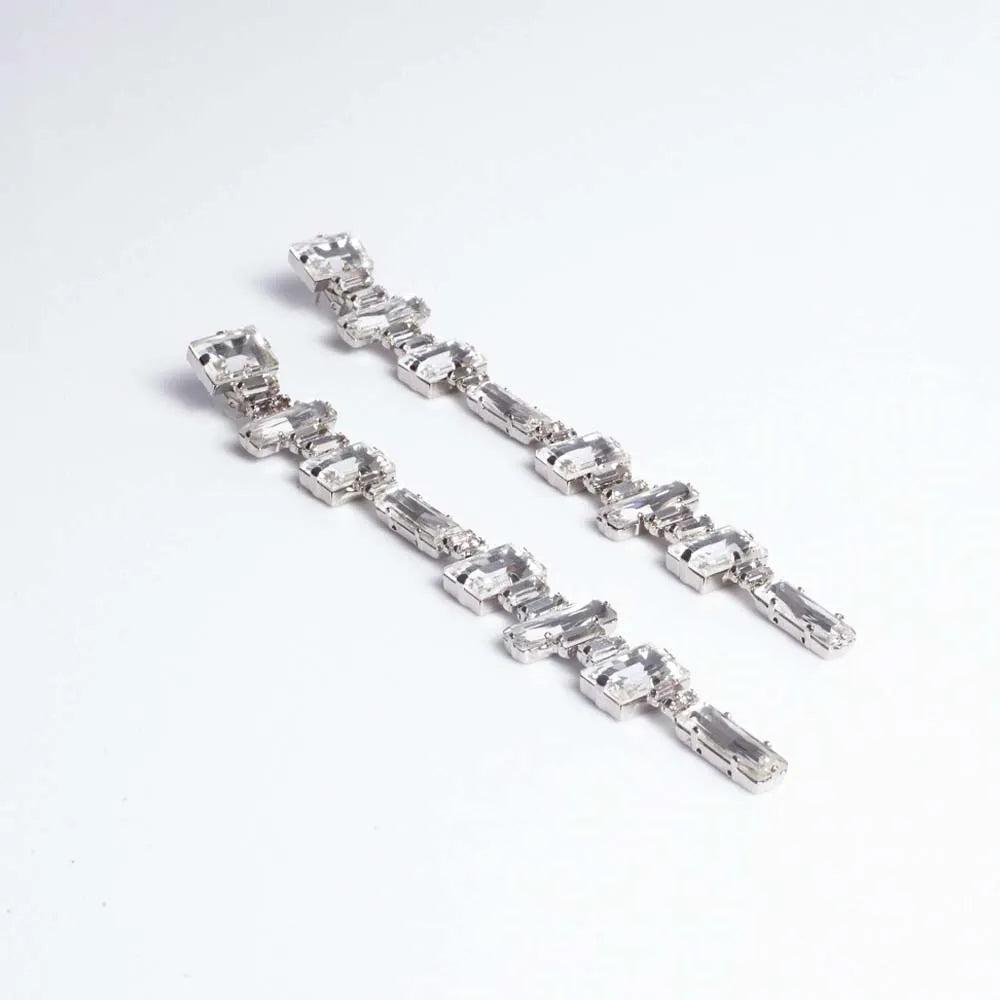 Stonefans Long Geometric Earrings Women 2024  Luxury Elegant Designer for Wedding Fashion Rhinestone Hanging Jewelry Party Gifts
