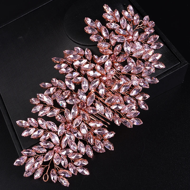 Green Rhinestone Bridal Hair Comb Headpiece Red Handmade Wedding Hair Accessories Party Jewelry Tiara for Women Girls Headdress