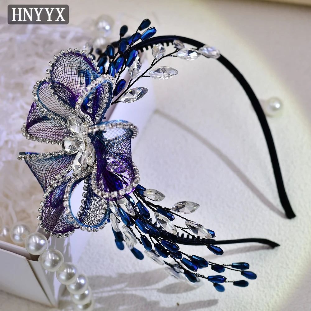 HNYYX Pearl Wide Hair Hoop Korean Popular Headband Alloy Double Row Hairband Party Fashion Hair Accessories