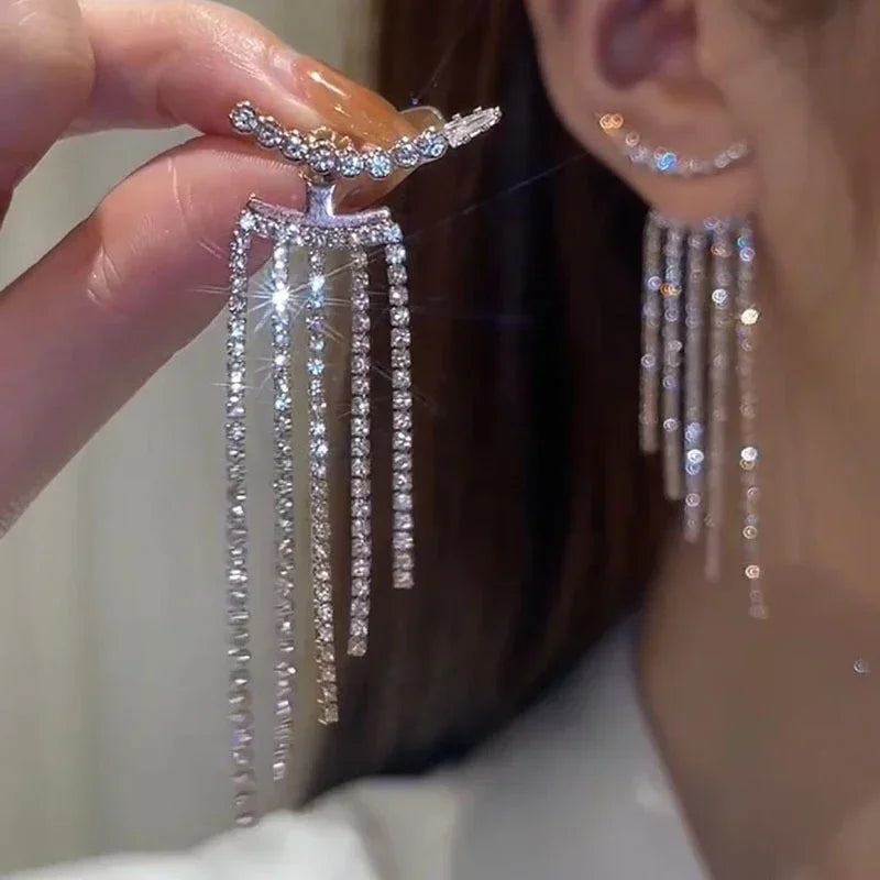 Luxury Women's Earrings Rhinestone Fringe Hanging Zircon Earrings New Shiny Wedding Statement Party Fashion Jewelry Gifts 2024