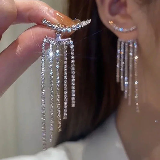 Luxury Women's Earrings Rhinestone Fringe Hanging Zircon Earrings New Shiny Wedding Statement Party Fashion Jewelry Gifts 2024