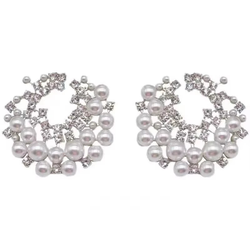 FTCY Vintage Imitation Pearl Stud Earrings for Women Geometric C-Shape Irregular Big Pearl Hoop Earrings Women's Party Jewelry