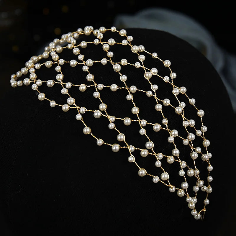 Luxury Pearl Headband Tiara For Women Bride Party Bridal Wedding Hair Accessories Jewelry Vine Headband Tiara Gift