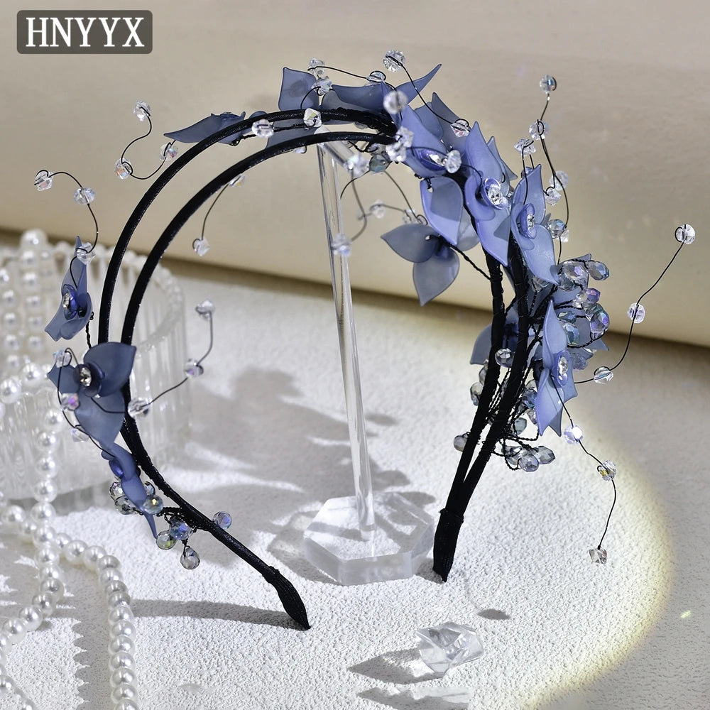 HNYYX Pearl Wide Hair Hoop Korean Popular Headband Alloy Double Row Hairband Party Fashion Hair Accessories