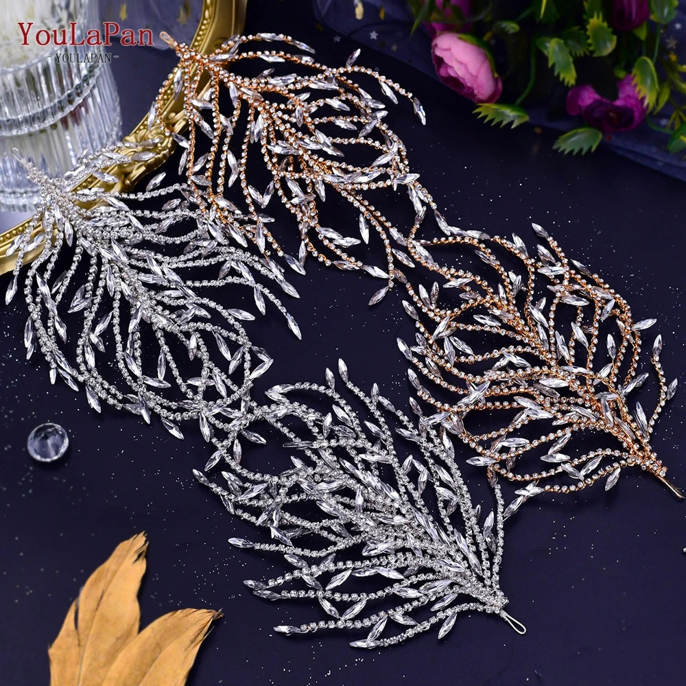 TOPQUEEN Wedding Headband Shiny Rhinestone Bridal Hair Accessories Women Headpiece Bride Tiara Bridesmaid Head Piece