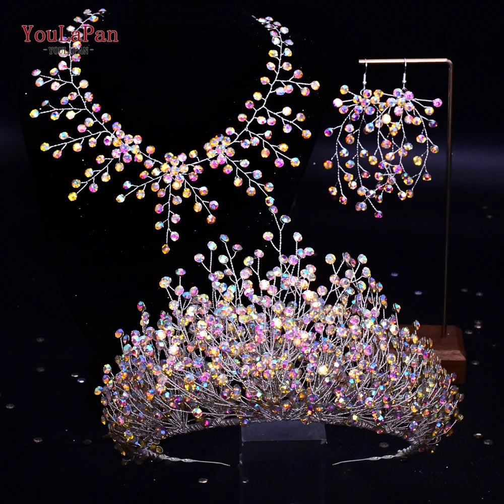 TOPQUEEN Wedding Crown Bride Diadem Hair Accessories Wedding Headwear Bridal Tiaras Pageant Headband Princess Hair Jewel