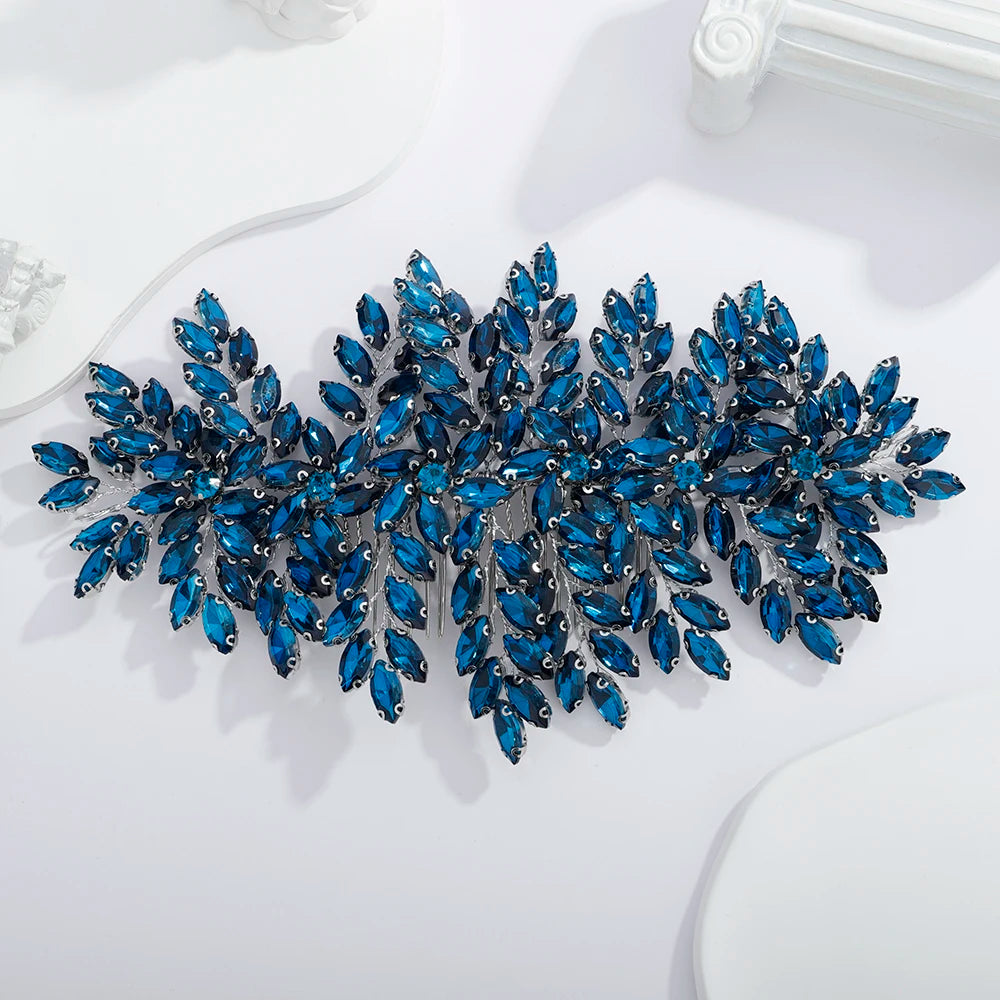 Green Rhinestone Bridal Hair Comb Headpiece Red Handmade Wedding Hair Accessories Party Jewelry Tiara for Women Girls Headdress