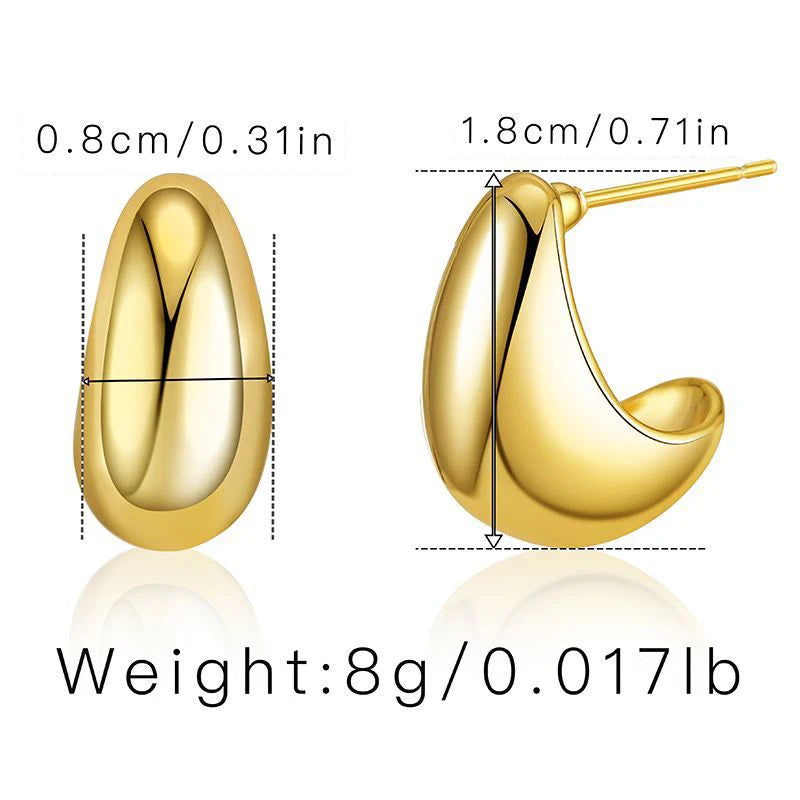 Exaggerate 50mm Big Water Drop 18K Gold Plated Metal Oversize Dupes Thick Drop Earrings Lightweight Stainless Steel Jewelry New