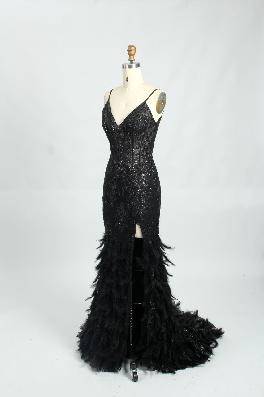 Radiant Opulence Feathered Sequin Mermaid Gown