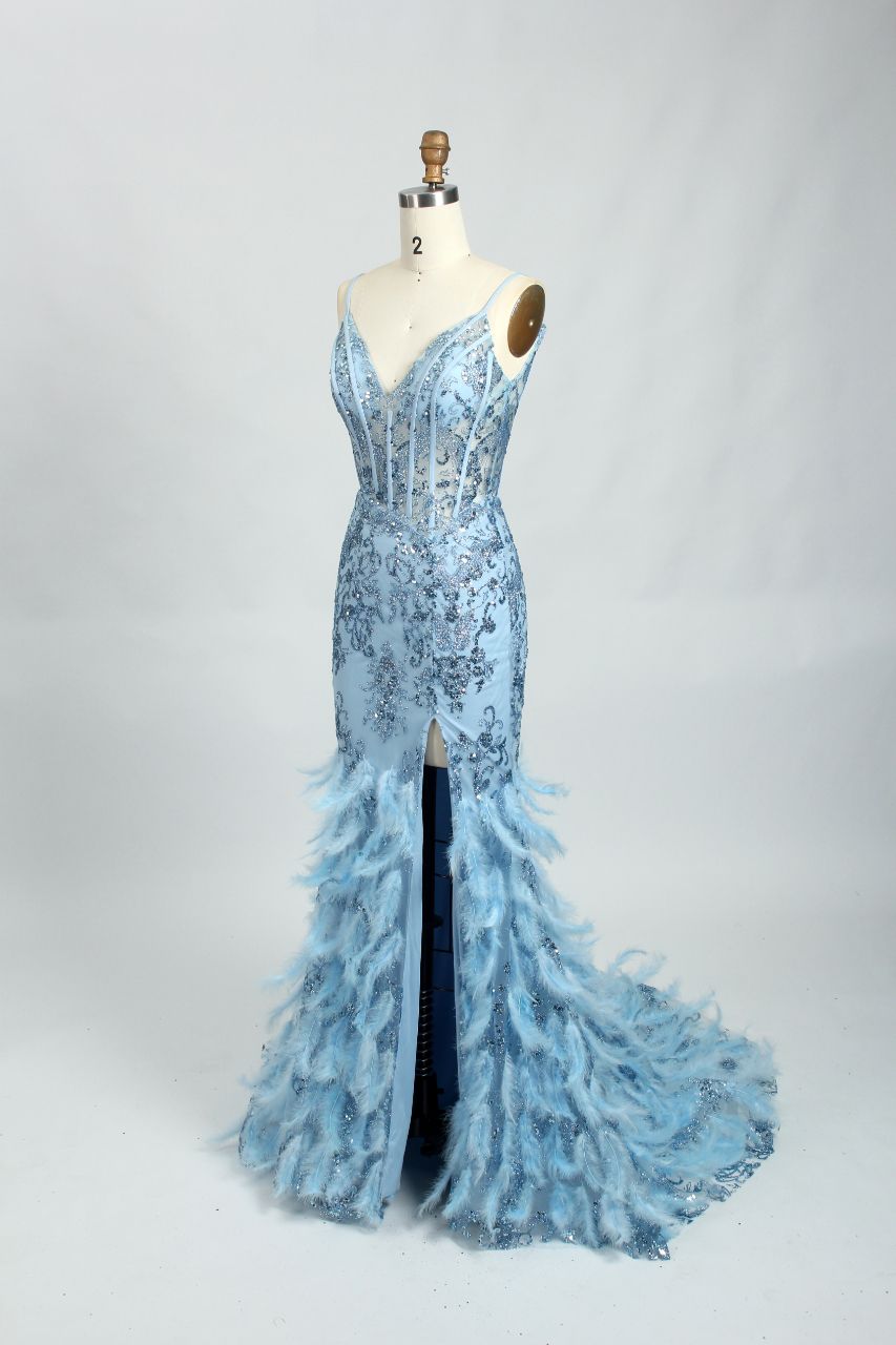 Radiant Opulence Feathered Sequin Mermaid Gown
