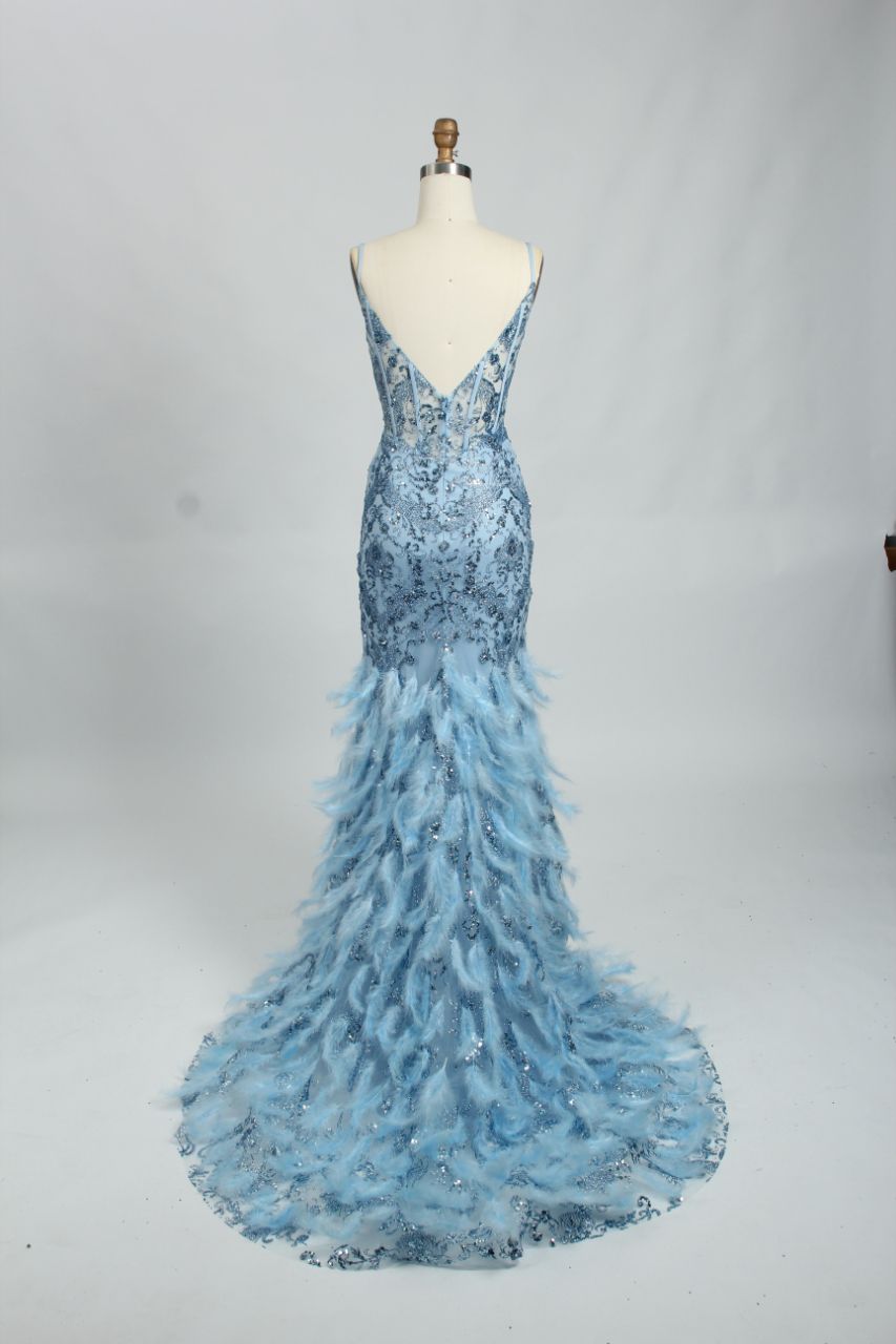 Radiant Opulence Feathered Sequin Mermaid Gown